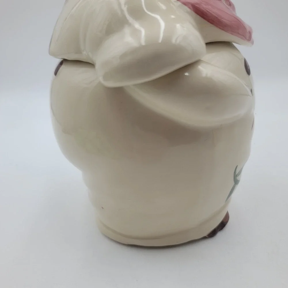 VTG Shawnee Smiley Ceramic Pig Cookie Jar Pink Chrysanthemum Floral Scarf CHIP